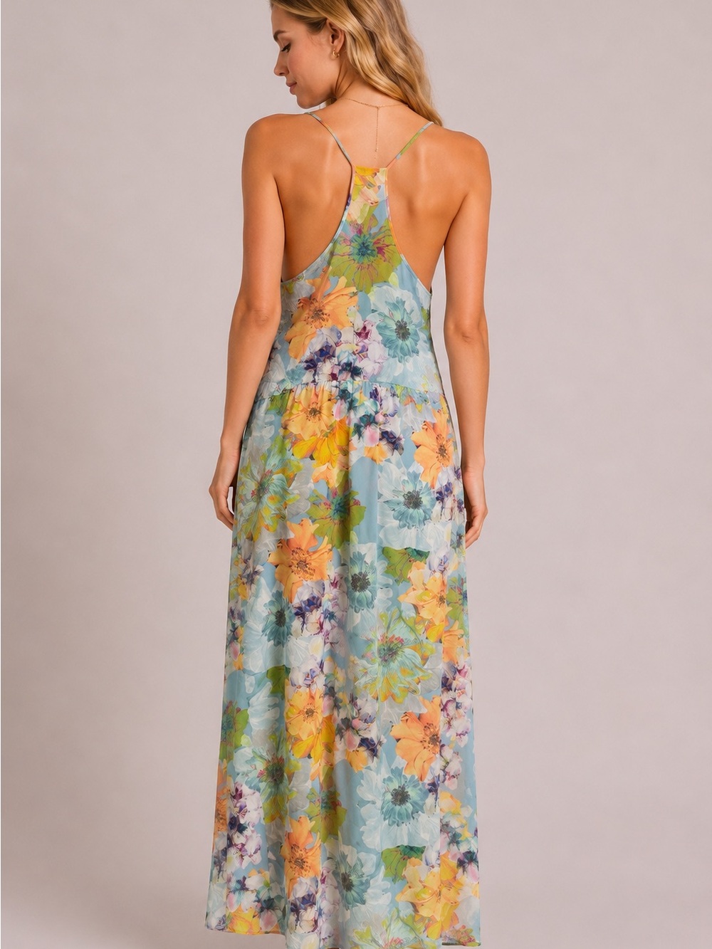 Amanda Uprichard Floral Chiffon Maxi Dress Pastel Blue Racerback 25775 - Picture 2 of 13